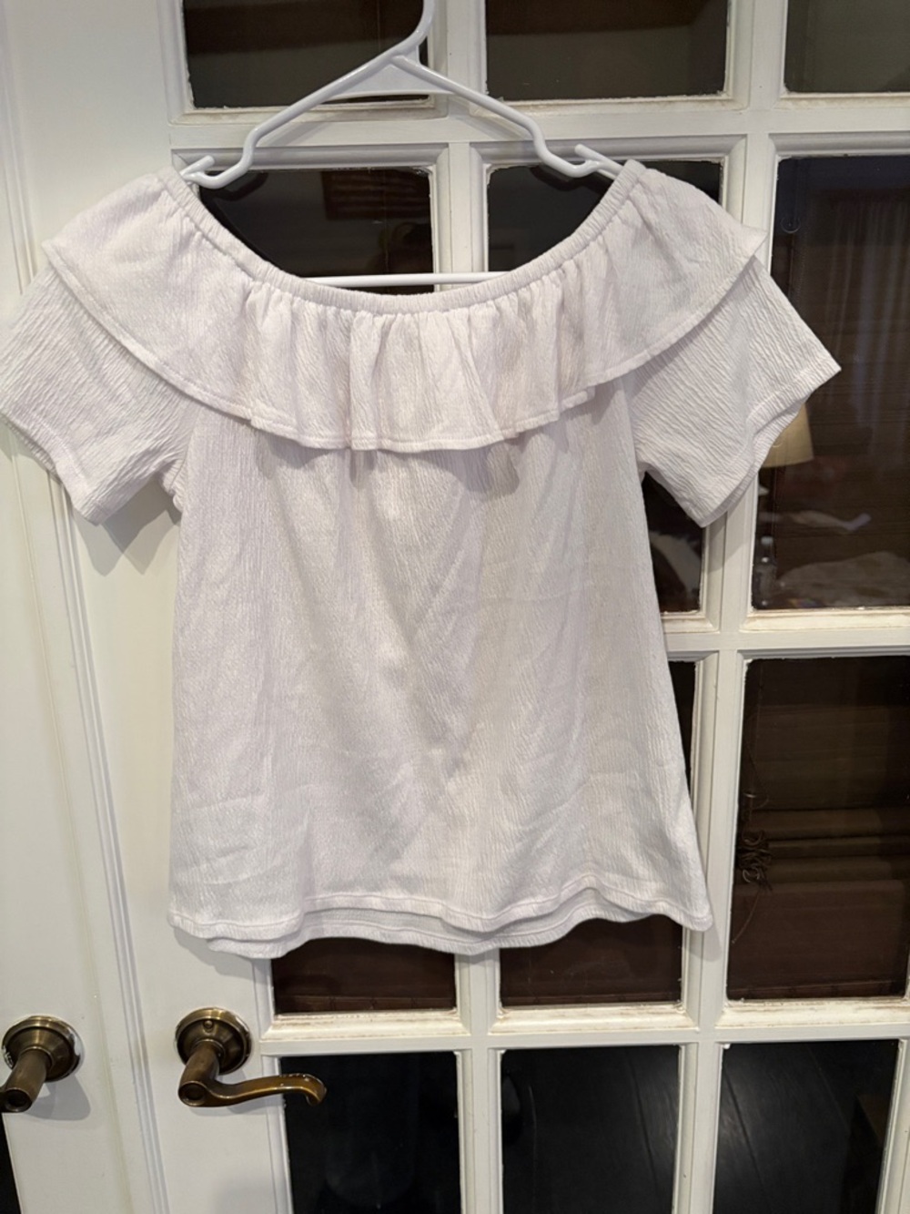 028 LOFT White Textured Off-Shoulder Ruffle Top - Picture 3 of 5